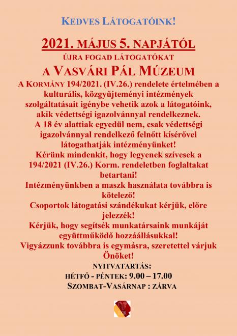 Újra nyitva a Vasvári Pál Múzeum! 
